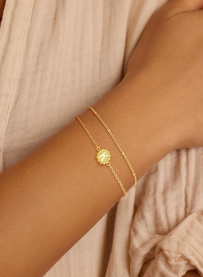 BBV Gold Initial Bracelets for Women, 14K Gold Plated, Dainty O Chain Satellite Chain, Adjustable 7"+2" - Image 2